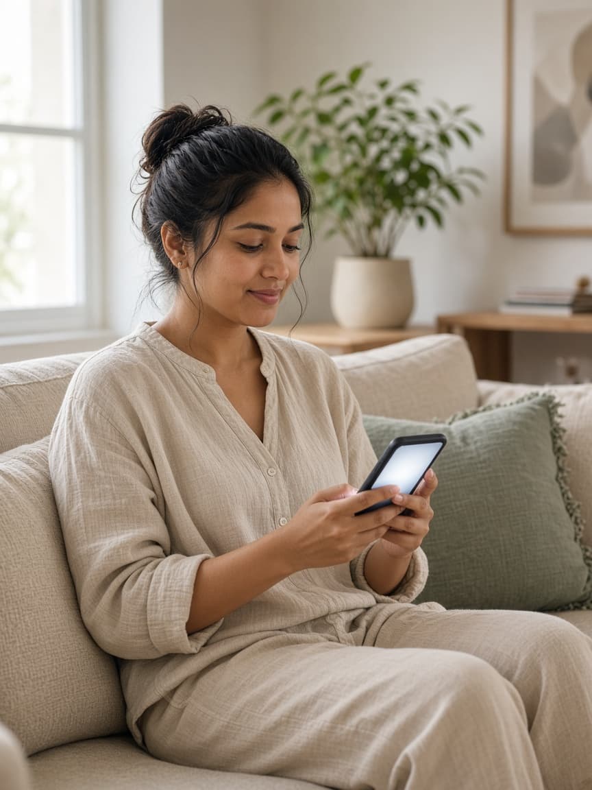 A person reading a doctor's page on their phone at home